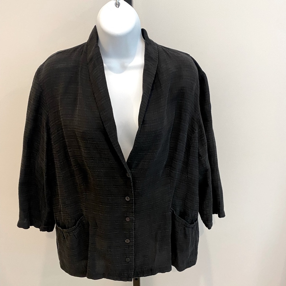 Eileen Fisher Black Cropped Linen Jacket